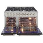 Kucht - 48 po Série KDF Cuisinière Pro Style à double combustible - Acier inoxydable/Noir-Finition complète en acier inoxydable avec poignée professionnelle et boutons de commande en métal argenté classique pour un look haut de gamme et durable