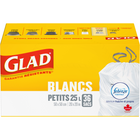 Glad - Sacs à ordures blancs,  sacs à ordures ForceFlex à cordon coulissant avec senteur fraîche et propre de Febreze fraîcheur - 25L - Paquet de 36-SACS À ORDURES BLANCS: Boîte de 36 petits sacs à ordures de Glad d’une capacité de 25 L.