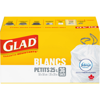 Glad - Sacs à ordures blancs,  sacs à ordures ForceFlex à cordon coulissant avec senteur fraîche et propre de Febreze fraîcheur - 25L - Paquet de 36-SACS À ORDURES BLANCS: Boîte de 36 petits sacs à ordures de Glad d’une capacité de 25 L.