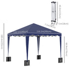 Outsunny - Tente auvent pliante 10 pi l x 10 pi L avec sac de transport, bleu-Cordes de fixation et piquets de sol pour sécuriser le gazebo au sol
