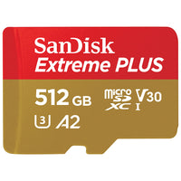 Sandisk - Carte microSDXC UHS-1 Extreme Plus avec adaptateur - 512 Go-Compatible avec la plupart des appareils prenant en charge les cartes microSDXC Pour une utilisation étendue