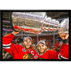 Jonathan Toews & Patrick Kane Chicago Blackhawks Lifting Stanley Cup sur toile - Toile encadree - 31" x 22"-Impression sur toile de qualité supérieure avec bordures enveloppées