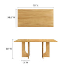 Modway - Rivian Rectangulaire 70 po Bois Table à manger, Chêne-Bois massif de manguier