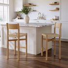 Modway - Alvia Bois Tabouret de bar avec siège tissé Ensemble de 2 - Chêne vieilli-X-Stretcher Support Base