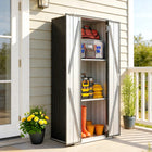 Outsunny - Remise de rangement extérieure 29,9 po L x 21,7 po l x 70,1 po H, avec doubles portes, gris foncé-Personnalisez votre espace avec trois étagères réglables, idéales pour organiser divers outils et objets encombrants

