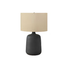 Monarch Specialties - Luminaire - 24 po H Lampe De Table - Céramique Noire - Abat-Jour Beige - Contemporain-Conçue en forme de vase, cette lampe de table de 24 pouces en céramique noire texturée, surmontée d'un abat-jour tambour en lin beige et finie par un fleuron argenté, apporte un style sophistiqué et à la mode à tout salon, chambre à coucher ou bureau contemporain