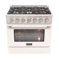 Kucht - 36 po Série KDF Cuisinière Pro Style au gaz propane - Acier inoxydable/Blanc-Cuisinez et pâtissez comme un professionnel avec le four à convection extra-large de 5,2 pi³, configuration à 5 grilles et grande fenêtre de four