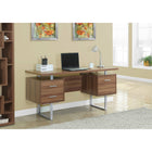 Monarch Specialties - 7083 Bureau 60 po L - Metal Argent/Noyer-Comprend 2 tiroirs de rangement sur le dessus et un tiroir à dossiers en bas avec des barres métalliques pour suspendre des dossiers de taille standard ou légale, et un dessus facile à nettoyer pour étudier, écrire ou travailler sur votre ordinateur portable.