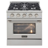 Kucht - 30 po Série KDF Cuisinière Pro Style au gaz naturel - Acier inoxydable-Four à convection extra-large de 4,2 pi³ avec configuration à 5 grilles et grande fenêtre de four pour une visibilité accrue et une cuisson polyvalente