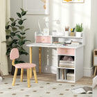 Qaba - Ensemble bureau et chaise pour enfants (2 pièces) avec rangement et étagères - Rose-Le rangement spacieux avec deux tiroirs et des étagères permet d'organiser les fournitures de manière ordonnée 