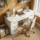 HOMCOM - Bureau de direction style ferme 55 po avec tiroirs - grain de bois blanc-Finition blanche effet bois avec des éléments de style shaker et des accents noirs pour un charme ferme moderne