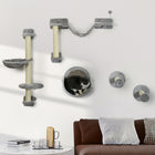 PawHut - Ensemble de 5 étagères murales pour chats d’intérieur - gris clair-Comprend 5 pièces : poteau à griffer, hamac, marches, échelle et plateformes 