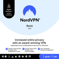 NordVPN - Abonnement au service VPN de base - 1 An - 6 Appareils [Téléchargement]-Une adresse e-mail valide doit être fournie lors du paiement