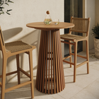 Modway - Lane Rond de 42 pouces Terrasse extérieure Bois de teck Bar Table - Naturel-Base à piédestal à lattes