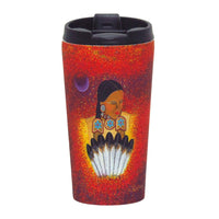Oscardo - Tasse de voyage avec motif artistique autochtone Moon Whispers Dance de Delree Dumont-Motif d’art autochtone authentique - Met en valeur des œuvres sous licence créées par des artistes des Premières Nations, Inuit et Métis de partout au Canada, célébrant la richesse des cultures autochtones et leur créativité