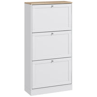 HOMCOM - Armoire à chaussures moderne avec 3 tiroirs rabattables pour 12 à 18 paires - blanc-Trois tiroirs basculants peuvent contenir 12 à 18 paires de chaussures jusqu'à la taille CA 11 