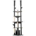 PawHut - arbre à chat du sol au plafond 89 po-100 po avec poteaux à griffer - gris-Hauteur réglable, 88,6 po-100,4 po (225-255 cm), économise de l'espace et améliore les niveaux élevés 