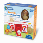  Peeksville - Hide & Cheep Chicken Coop Cet ensemble d'apprentissage-Explorez la motricité fine : déposez les œufs dans le poulailler, puis soulevez, tirez et faites pivoter les portes pour les révéler