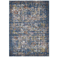Modway - Minu Treillis floral vieilli Tapis de comédie 8 pi l x 10 pi L - Bleu, Gris, Jaune et Orange-Tapis à treillis floral vieilli