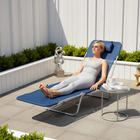 Outsunny - Chaise longue d’extérieur - chaise pliante inclinable réglable - bleu foncé-Tissu en maille respirant, sèche rapidement et reste frais en été
