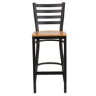 Flash Furniture - Tabouret de restaurant de la série HERCULES en métal noir avec dossier échelle - siège en bois naturel-Deux barres d'appui courbées