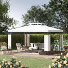 Outsunny - Pavillon d’extérieur 10 pi l x 13 pi L - toit double, auvent pour terrasse - blanc-Toit à deux niveaux avec ventilation pour réduire la chaleur et le vent