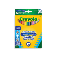 Marqueurs lavables à trait fin ultra-propres Crayola, ensemble de 12-Comprend 12 marqueurs lavables ultra-propres à trait fin aux couleurs classiques, parfaits pour la classe