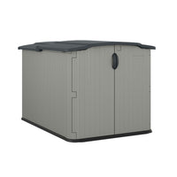 Suncast - Abri horizontal Glidetop de 98 pi³ - couleur gris colombe-Les panneaux en résine multi parois sont conçus pour la solidité et la durabilité.
