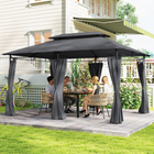 Outsunny - Pavillon de patio à double toit avec rideaux 10 pi l x 13 pi L - gris-Toit conçu avec 12 trous de drainage pour éviter l’accumulation d’eau