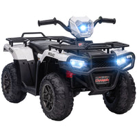 Aosom - VTT enfant 12 V à batterie avec musique, lumières LED et pneus à crampons - Blanc-Comprend trois phares à DEL et de la musique pour offrir une expérience de conduite réaliste 