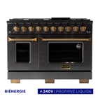 Kucht - 48 po Série KED style professionnel à double combustible, prête pour le propane - Gemstone-Cuisinière de classe professionnelle dotée de 2 brûleurs doubles de 20000 BTU avec fonction mijotage, 2 brûleurs de 12000 BTU, 2 brûleurs de 9000 BTU et 2 brûleurs de 6000 BTU