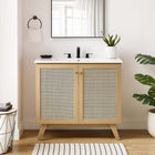 Modway - Soma 36" Armoire de toilette de salle de bain (lavabo non inclus) - Chêne-Poignées de porte en métal