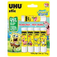 UHU - Bâtons de colle Bob l’éponge - 8,2 g - paquet de 5 - Assortie-Collectionnez-les tous! Chaque ensemble de 5 comprend un assortiment surprise de personnages
