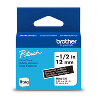 Brother - BTAG335 Ruban non laminé noir avec texte blanc authentique pour étiqueteuse P-touch, 12 mm (L) x 4 m (l)-Faites confiance à Brother pour tous vos projets.Pour tous vos besoins en matière d’étiquetage, faites confiance à Brother, la marque d’étiqueteuses la plus fiable au Canada.