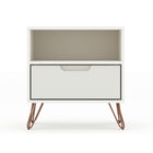 Manhattan Comfort - Table de nuit Rockefeller 20,08" style mid-century moderne à 1 tiroir - Blanc cassé-Table de chevet mi-siècle moderne pour chambre et salon