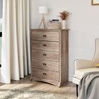 Prepac – Commode Salt Spring à 5 tiroirs, gris délavé (DDC-3345)-Côtés en pin massif et façades de tiroir en MDF solides