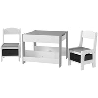 Qaba - Ensemble table et chaises pour enfants 3 pièces avec plateau de table réversible - gris-Comprend 2 chaises, 1 table, convient aux crèches et salles de jeux
