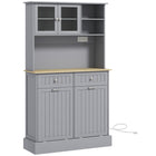HOMCOM - Armoire de cuisine avec station de recharge - gris-Rangement composé d'une armoire fermée, de 2 étagères ouvertes, de 2 grands tiroirs, d'un plan de travail spacieux et de 2 armoires basculantes 