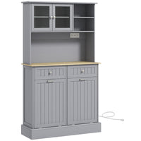 HOMCOM - Armoire de cuisine avec station de recharge - gris-Rangement composé d'une armoire fermée, de 2 étagères ouvertes, de 2 grands tiroirs, d'un plan de travail spacieux et de 2 armoires basculantes 