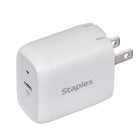 Staples - Chargeur mural de Staples USB-C - 20 W - Blanc-Facile à transporter avec une prise murale pliable pour prévenir les dommages aux broches