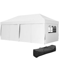 Outsunny - Tente gazébo de réception d'extérieur à pliage facile 10 pi l x 20 pi L - Blanc-Tente de fête 10x20 avec 6 parois amovibles, idéale pour les événements en plein air comme les barbecues, marchés aux puces, etc