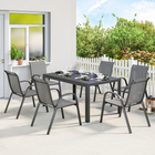 Outsunny - ensemble de salle à manger d’extérieur 7 pièces pour 6 personnes avec chaises empilables - gris clair-Structure en acier avec revêtement en poudre résistant à la rouille et aux intempéries