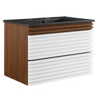 Modway - Render Fixation murale de 30" Vanette de salle de bain - Noyer blanc Noir-Vanité moderne du milieu du siècle