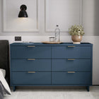 Manhattan Comfort - Granville commode double large moderne 55,04 po - bleu minuit-Comprend 6 tiroirs à extension totale avec tiroir supérieur conçu avec des lignes verticales texturées en relief fabriqué en bois massif