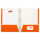 JAM Paper - Chemises plastifiées brillantes à deux pochettes avec fermoirs à griffes métalliques - couleurs tendance assorties - Paquet de 6-Nos chemises en papier cartonné lisse et brillant sont dotées de fermoirs solides au milieu pour les documents perforés à 3 trous.