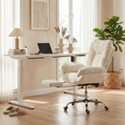 HOMCOM - Chaise de bureau Criss Cross avec repose-pieds et assise large - beige-Couleur : Beige