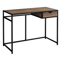Monarch Specialties - 7574 Bureau 42 po - Faux Bois Brun/Metal Noir-Bureau d'ordinateur avec 1 petit tiroir de rangement avec une poignée découpée confortable et des glissières de tiroir en métal