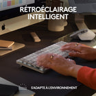 Logitech - MX Mechanical Mini pour Mac Clavier Sans Fil Illumine - Boutons Tactiles Silencieux - Gris (Pale Grey)-Smart Illumination: Touches retroeclairees qui s'allument au moment où votre main s'approche du clavier sans fil et s'ajuste automatiquement selon les conditions lumineuses environnantes