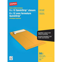 Staples - Enveloppes kraft robustes, 9 po x 12 po, bte/50 - bande adhésive-9 po x 12 po