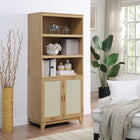 Manhattan Comfort - Sheridan 31,49 po Bibliothèque Cabinet Moderne d’Inspiration Mid-Century - Nature-Matériau de canne en PVC de haute qualité avec cadre en MDF finition mélaminée